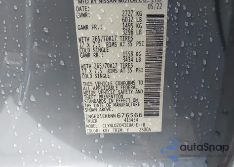 2022 Nissan Frontier Pro-4X 4X4 z USA, uszkodzony, nr VIN 1N6ED1EK6NN676566